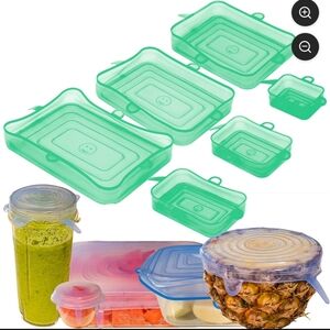 Green Silicone Stretch Food Lids 6 Rectangular Pack